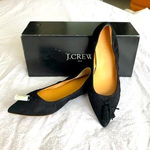 Ladies J Crew black suede tassel flats 6.5